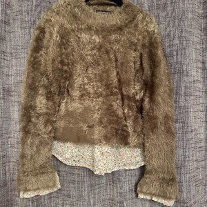 Kids Imoga Fuzzy Layered sweater with floral print shirt